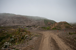 Tävlingsområdet i dimman på torsdagskväll